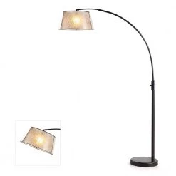 Orbita 82 in. Dark Bronze Furnish LED Dimmable Retractable Arch Floor Lamp, Bulb Included with Empire Mica Shade by HomeGlam -Hot Sale HomeGlam Store dark bronze homeglam floor lamps hl6013 brmc 4f 1000