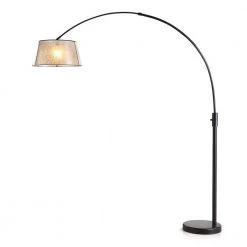 Orbita 82 in. Dark Bronze Furnish LED Dimmable Retractable Arch Floor Lamp, Bulb Included with Empire Mica Shade by HomeGlam