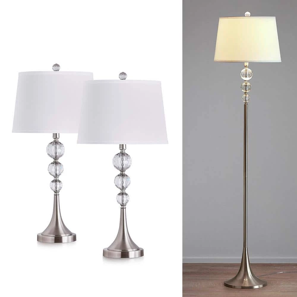 Madison 61 in. H Brushed Nickel Crystals Table and Floor Lamp Set (3-Piece) by HomeGlam 4 Madison 61 in. H Brushed Nickel Crystals Table and Floor Lamp Set (3-Piece) by HomeGlam - Image 2