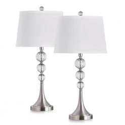 Madison 27 in. Brushed Nickel Madison Crystal Balls Metal Table Lamps (2-Pieces Set) by HomeGlam