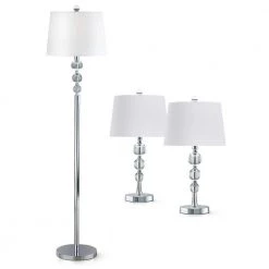 Taranto 61 in. H Chrome Crystal Balls Table and Floor Lamps (3-Pieces Set) by HomeGlam