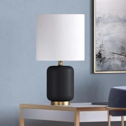 Lambert 15 in. Matte Black and Brass Ceramic Mini Table Lamp by Meyer&Cross -Hot Sale HomeGlam Store matte black and brass meyer cross table lamps ml0925 4f 1000
