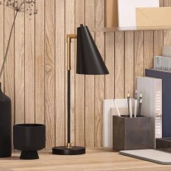 Leonard 18 in. Matte Black and Brass Mini Table Lamp by Meyer&Cross -Hot Sale HomeGlam Store matte black and brass meyer cross table lamps ml0926 fa 1000