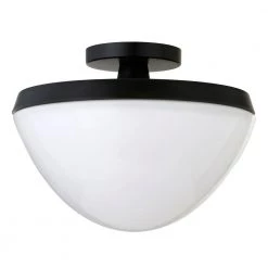 Durant 12.63 in. 1-Light Matte Black and White Milk Glass Semi-Flush Mount by Meyer&Cross
