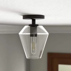 Remy 7 in. Matte Black and Clear Semi Flush Mount with Glass Shade by Meyer&Cross -Hot Sale HomeGlam Store matte black meyer cross flush mount lights sf1652 31 1000