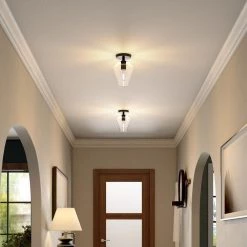 Remy 7 in. Matte Black and Clear Semi Flush Mount with Glass Shade by Meyer&Cross -Hot Sale HomeGlam Store matte black meyer cross flush mount lights sf1652 4f 1000