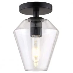 Remy 7 in. Matte Black and Clear Semi Flush Mount with Glass Shade by Meyer&Cross