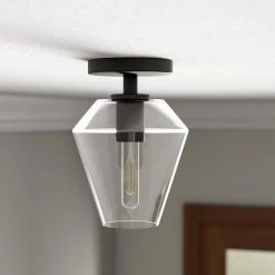 Remy 7 in. Matte Black and Clear Semi Flush Mount with Glass Shade by Meyer&Cross -Hot Sale HomeGlam Store matte black meyer cross flush mount lights sf1652 77 1000