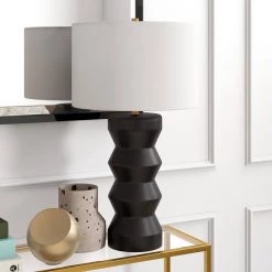 Carlin 28 in. Matte Black Ribbed Ceramic Table Lamp by Meyer&Cross -Hot Sale HomeGlam Store matte black meyer cross table lamps tl0766 4f 1000
