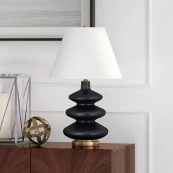 Carleta 26.5 in. Matte Black Triple Gourd Table Lamp by Meyer&Cross -Hot Sale HomeGlam Store matte black meyer cross table lamps tl0867 4f 1000
