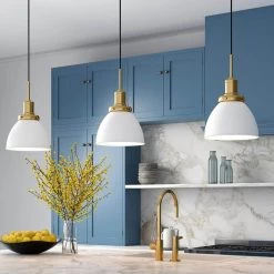 Madison 1-Light Matte White and Brass Metal Pendant by Meyer&Cross -Hot Sale HomeGlam Store matte white and brass meyer cross chandeliers pd0738 1f 1000