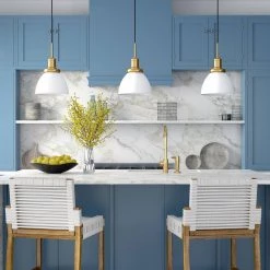 Madison 1-Light Matte White and Brass Metal Pendant by Meyer&Cross -Hot Sale HomeGlam Store matte white and brass meyer cross chandeliers pd0738 31 1000