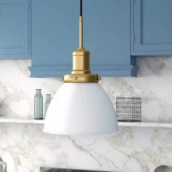 Madison 1-Light Matte White and Brass Metal Pendant by Meyer&Cross -Hot Sale HomeGlam Store matte white and brass meyer cross chandeliers pd0738 4f 1000