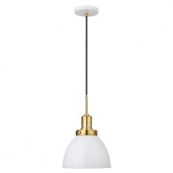 Madison 1-Light Matte White and Brass Metal Pendant by Meyer&Cross