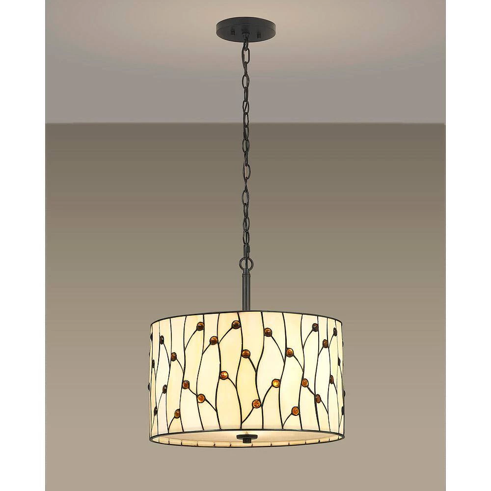 Vines 18 in. 3-Lights ORB Tiffany Pendant Lamp with Cream Natural Shade by HomeGlam 4 Vines 18 in. 3-Lights ORB Tiffany Pendant Lamp with Cream Natural Shade by HomeGlam - Image 2