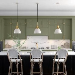 Madison 1-Light Pearled White and Brass Pendant with Metal Shade by Meyer&Cross -Hot Sale HomeGlam Store pearled white meyer cross chandeliers pd0739 31 1000