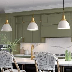 Madison 1-Light Pearled White and Brass Pendant with Metal Shade by Meyer&Cross -Hot Sale HomeGlam Store pearled white meyer cross chandeliers pd0739 4f 1000