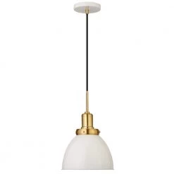 Madison 1-Light Pearled White and Brass Pendant with Metal Shade by Meyer&Cross