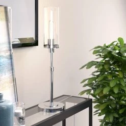 Frieda 26.68 in. Polished Nickel Table Lamp with Clear Glass Shade by Meyer&Cross -Hot Sale HomeGlam Store polished nickel meyer cross table lamps tl0541 1f 1000