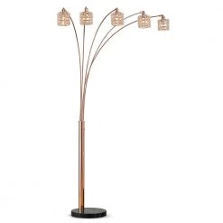 Flair 85 in. H Rose Copper Finish LED Dimmable 5-Light Crystals Arch Floor Lamp with LED Bulbs by HomeGlam