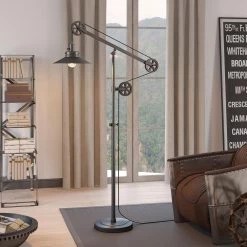 Descartes 70 in. Aged Steel Wide Brim Floor Lamp with Pulley System by Meyer&Cross 12 Descartes 70 in. Aged Steel Wide Brim Floor Lamp with Pulley System by Meyer&Cross -Hot Sale HomeGlam Store steel meyer cross floor lamps fl0170 1f 1000
