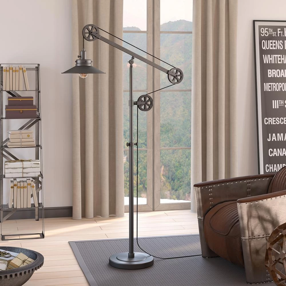 Descartes 70 in. Aged Steel Wide Brim Floor Lamp with Pulley System by Meyer&Cross 4 Descartes 70 in. Aged Steel Wide Brim Floor Lamp with Pulley System by Meyer&Cross - Image 2