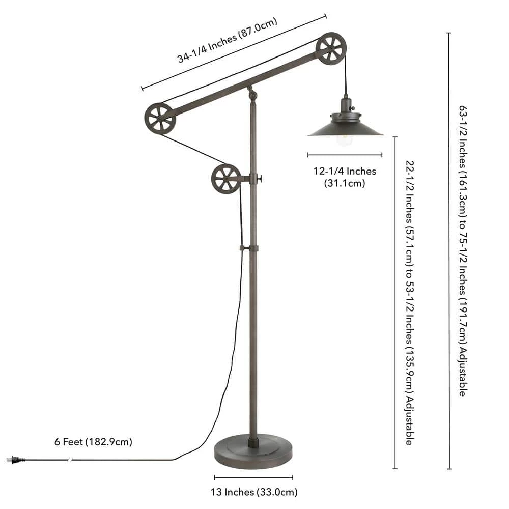 Descartes 70 in. Aged Steel Wide Brim Floor Lamp with Pulley System by Meyer&Cross 7 Descartes 70 in. Aged Steel Wide Brim Floor Lamp with Pulley System by Meyer&Cross - Image 5