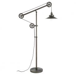 Descartes 70 in. Aged Steel Wide Brim Floor Lamp with Pulley System by Meyer&Cross